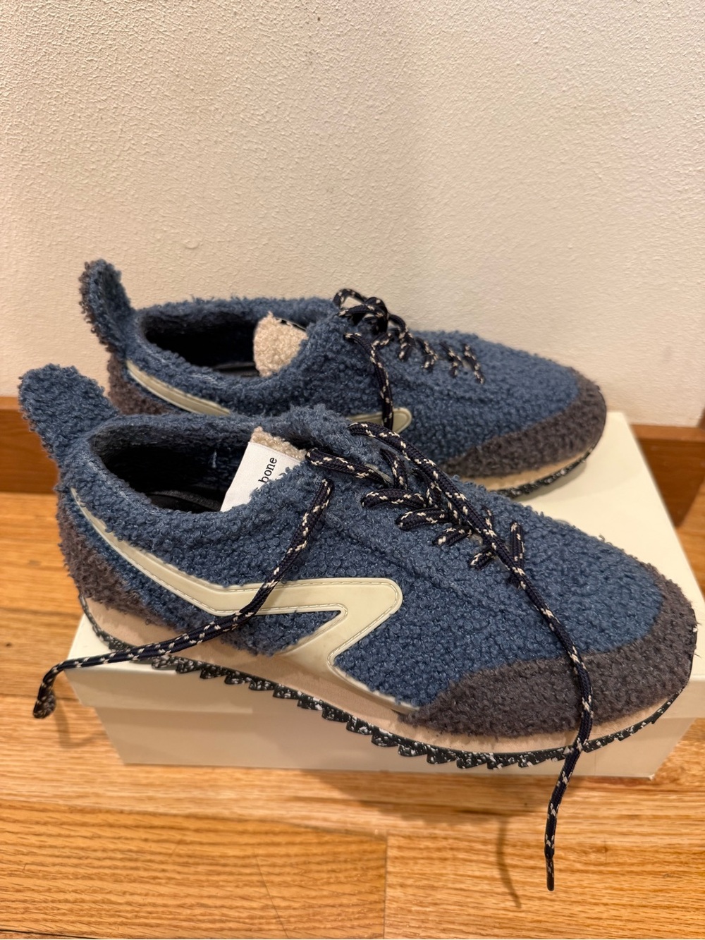 Rag & Bone Retro Runner Sherpa Fleece Sneakers in Eiffel Blue 37